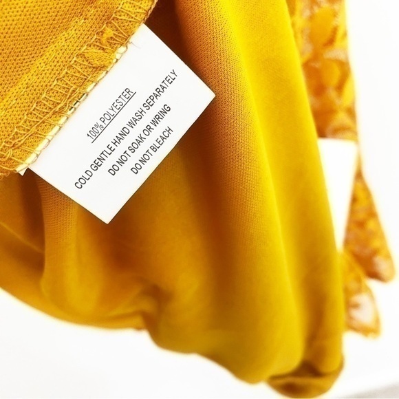 Angel Biba NWT Small Mustard Yellow Lace Open Back Mini Dress Sleeveless - Picture 8 of 11